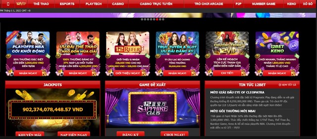 Sức hút lớn nhất của người chơi từ 12Bet đó chính là kho tàng sản phẩm giải trí cực khủng