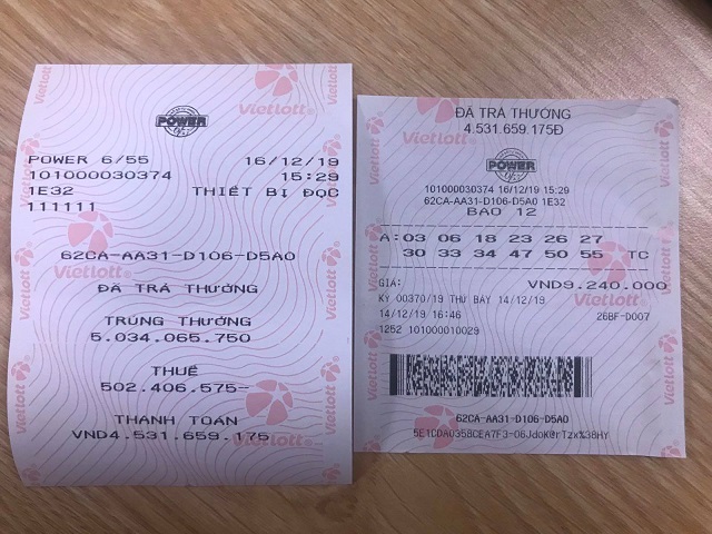 Trúng 2 cặp số Vietlott được bao nhiêu tiền?