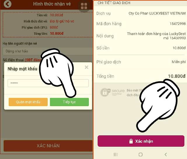 Bạn nhập mật khẩu rồi xác nhận mua bán vé số Bạn nhập mật khẩu rồi xác nhận mua bán vé số