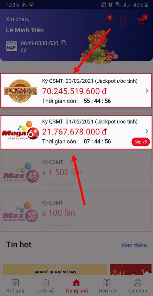 Vào ứng dụng và chọn loại hình xổ số muốn tham gia Vào ứng dụng và chọn loại hình xổ số muốn tham gia