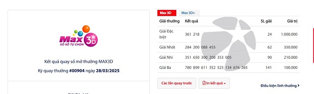 Xem kết quả xổ số Max 3D Xem kết quả xổ số Max 3D
