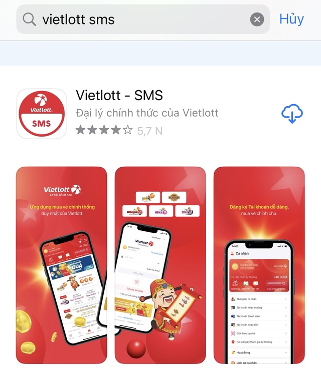 Bước 1: Cài đặt ứng dụng Vietlott SMS về điện thoại Bước 1: Cài đặt ứng dụng Vietlott SMS về điện thoại