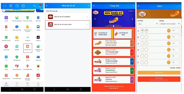 Các loại vé số có thể mua trên app MB Bank