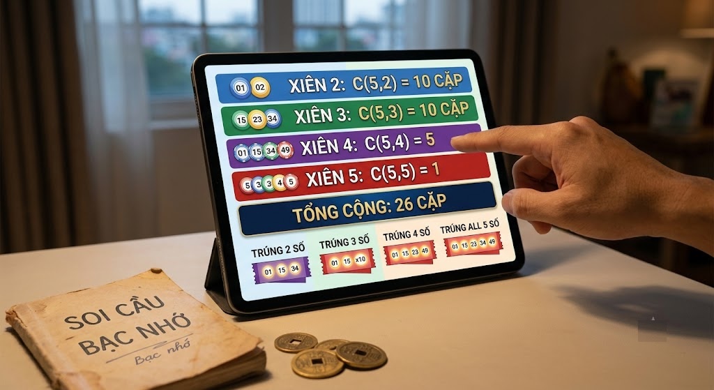 Các cặp số trong xiên quay năm được chia theo cấu trúc cụ thể
